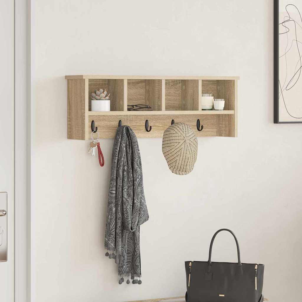 Wall-Mounted Coat Rack with Shelf Sonoma oak 75 x 16 x 26 cm - Decor Base