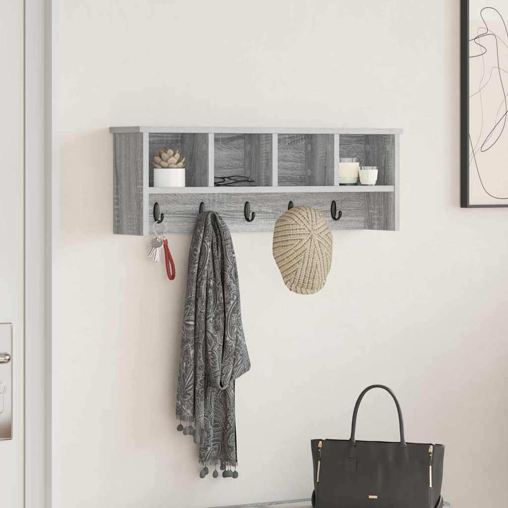 Wall-Mounted Coat Rack with Shelf Grey sonoma 75 x 16 x 26 cm - Design Hut