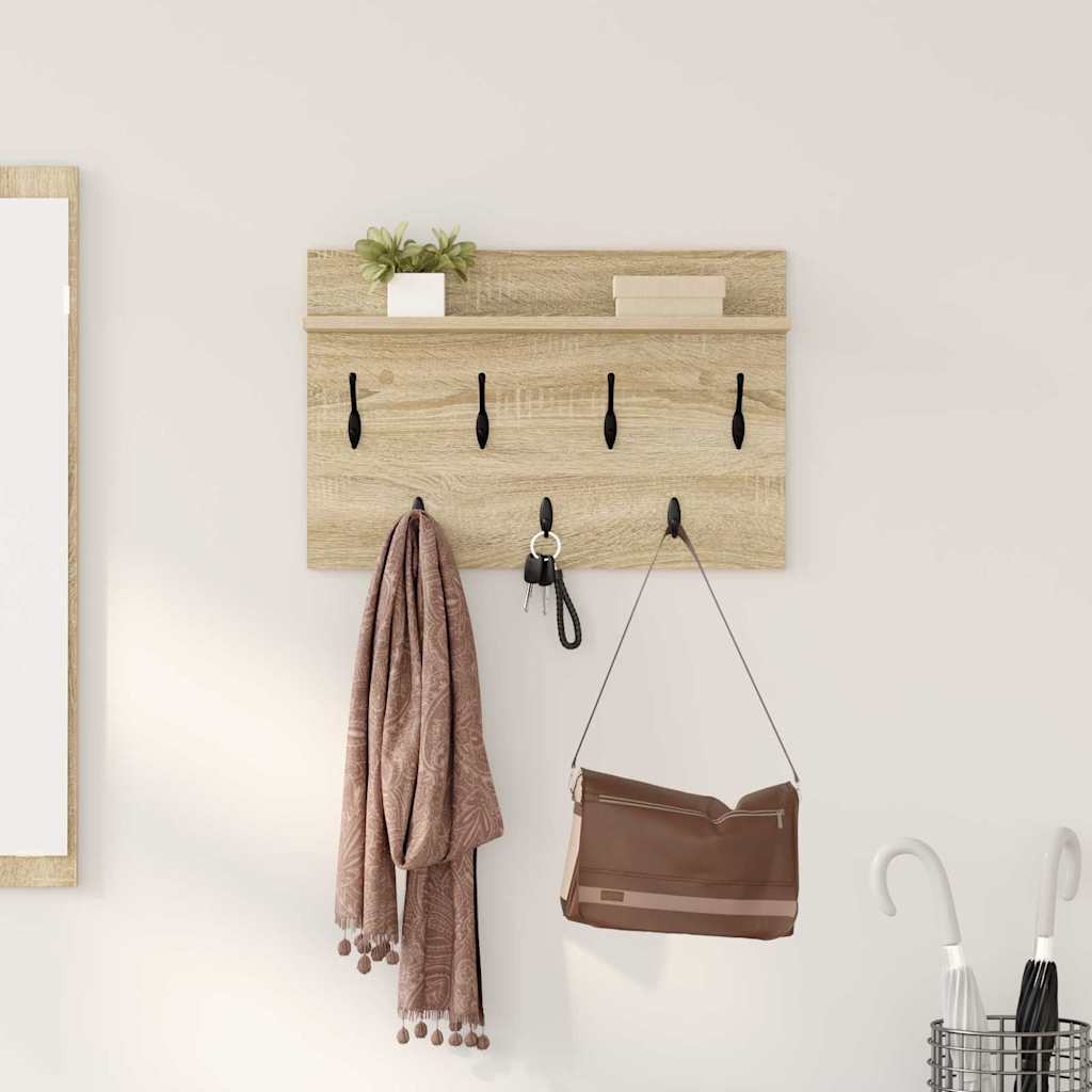 Wall-Mounted Coat Rack with Shelf Sonoma oak 80 x 40 x 12 cm - Merkel Designers