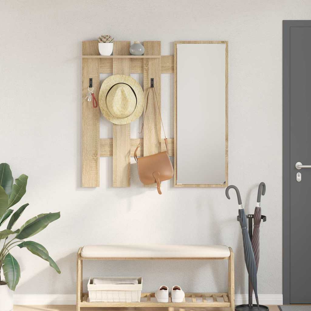 Wall-Mounted Coat Rack with Mirror Sonoma oak 100 x 10 x 100 cm - Decor Base