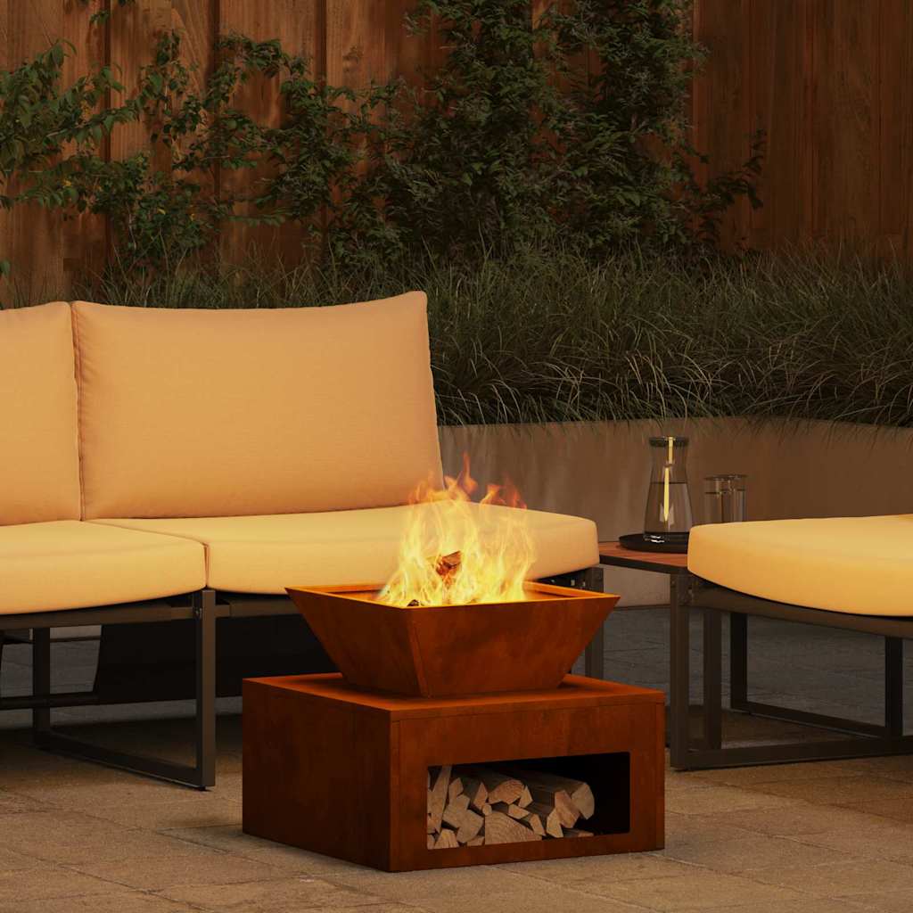 PERCOVE Fire Pit Rusty 50x50x40 cm Weathering Steel - Design Hut