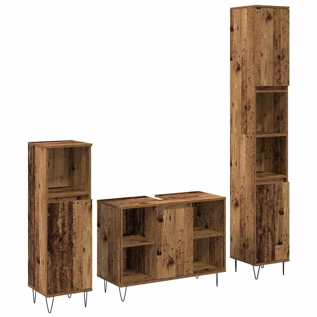 3 piece Bathroom Furniture Set Old Wood Engineered Wood - Design Hut