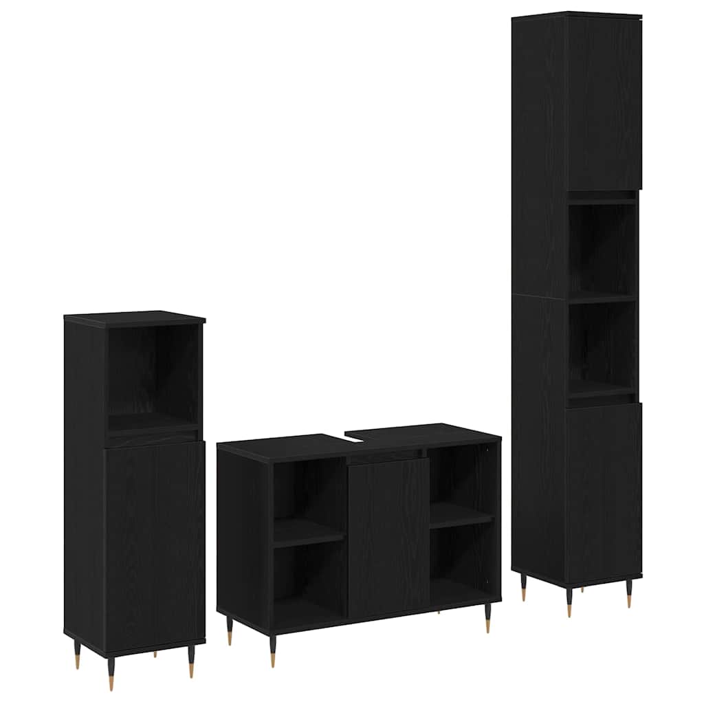 3 piece Bathroom Furniture Set Black Oak Engineered Wood - Brittle & Co
