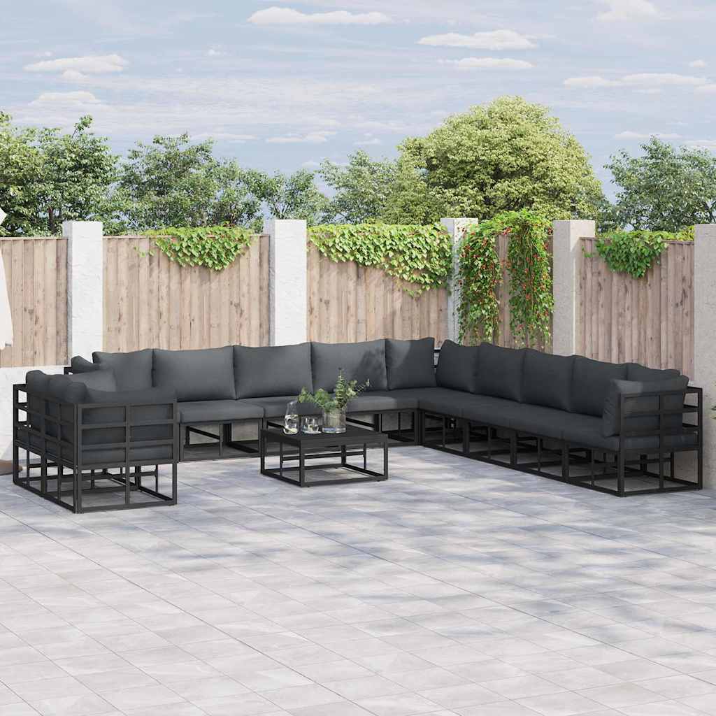 PRCOVE Garden Sofa Set with Cushion 11 pcs Aluminium - Black - Charlotte Dunes