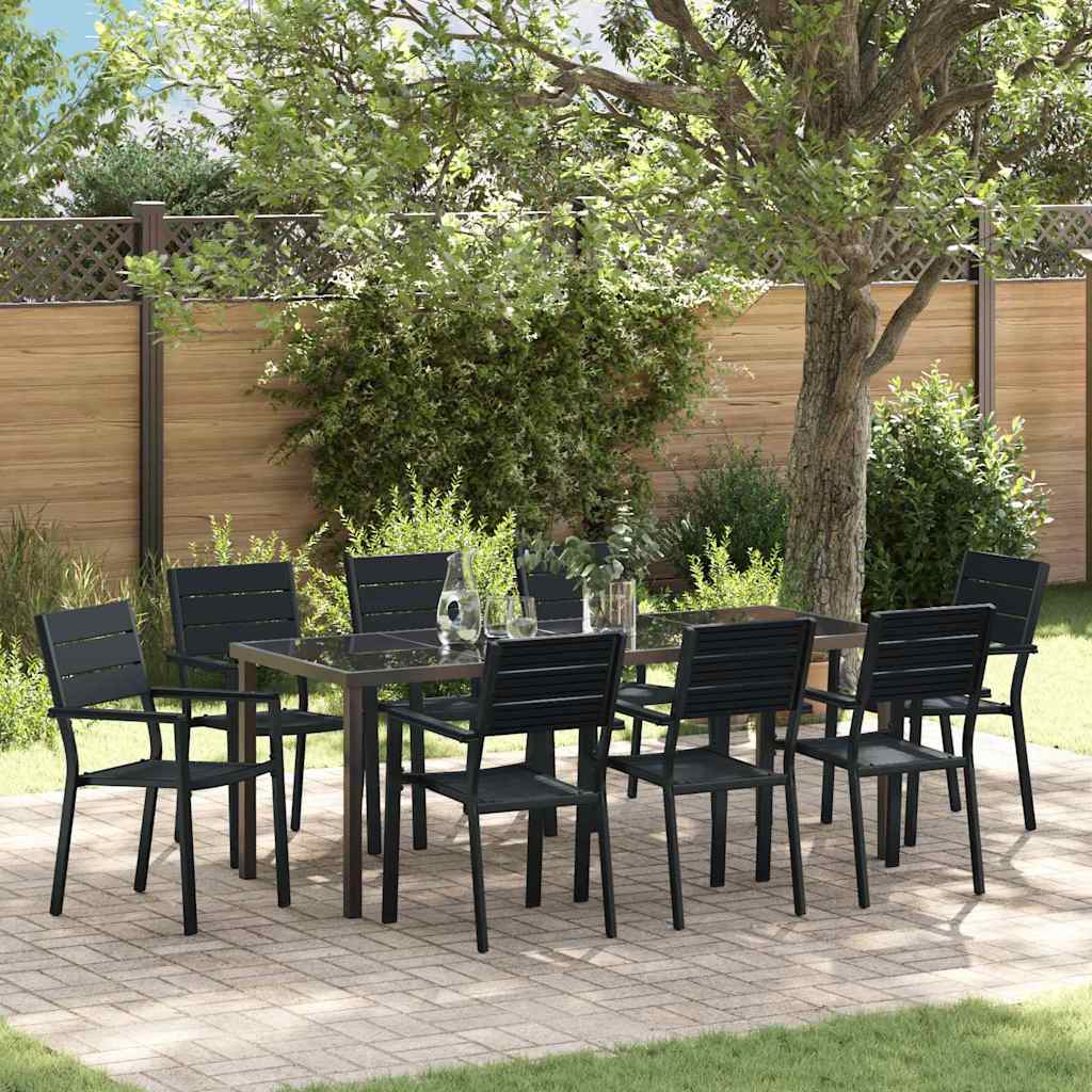 9 Piece Garden Dining Set Black HDPE - The Home Maker