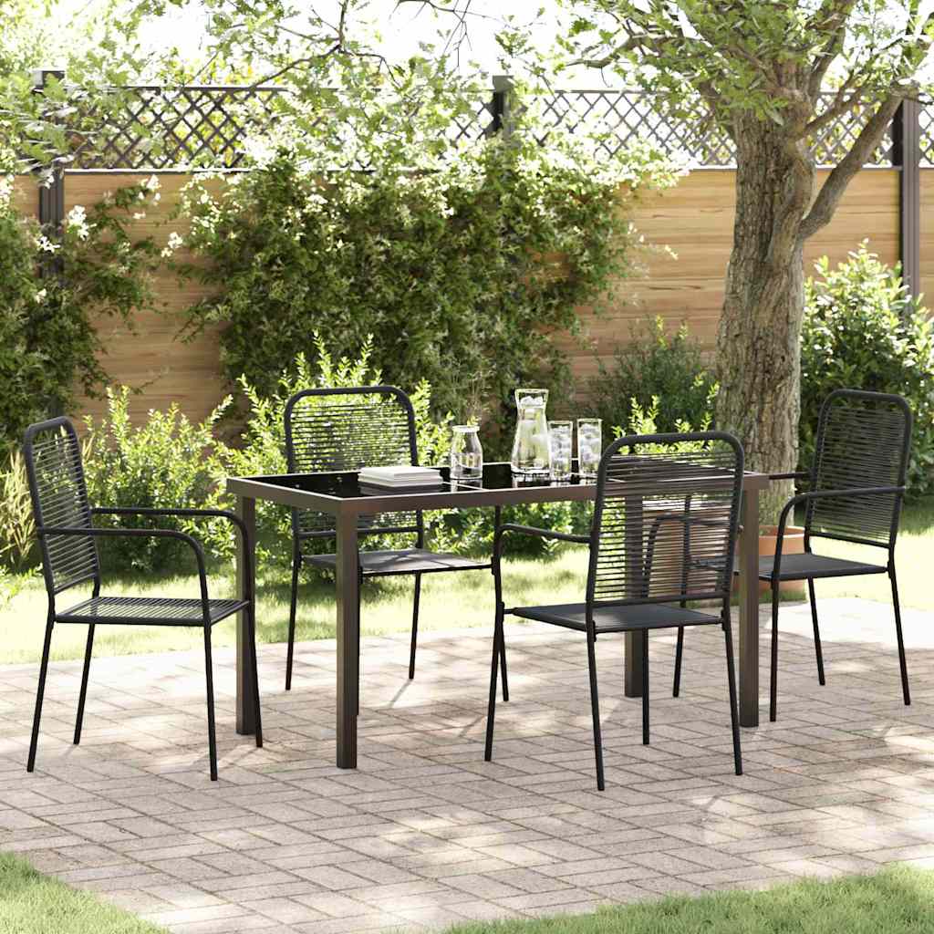 5 Piece Garden Dining Set Black Cotton Rope and Steel - Design Hut