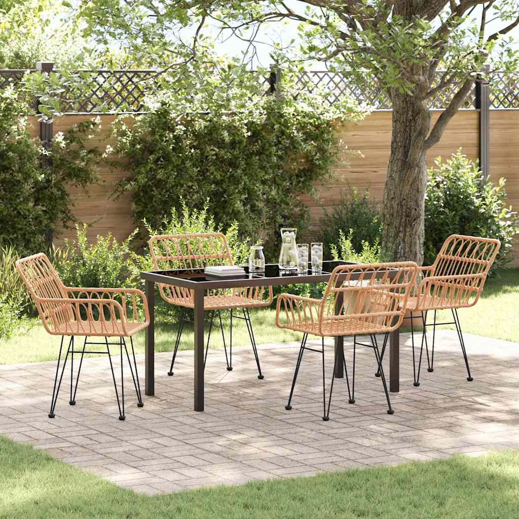 5 Piece Garden Dining Set Brown Poly Rattan - Design Hut