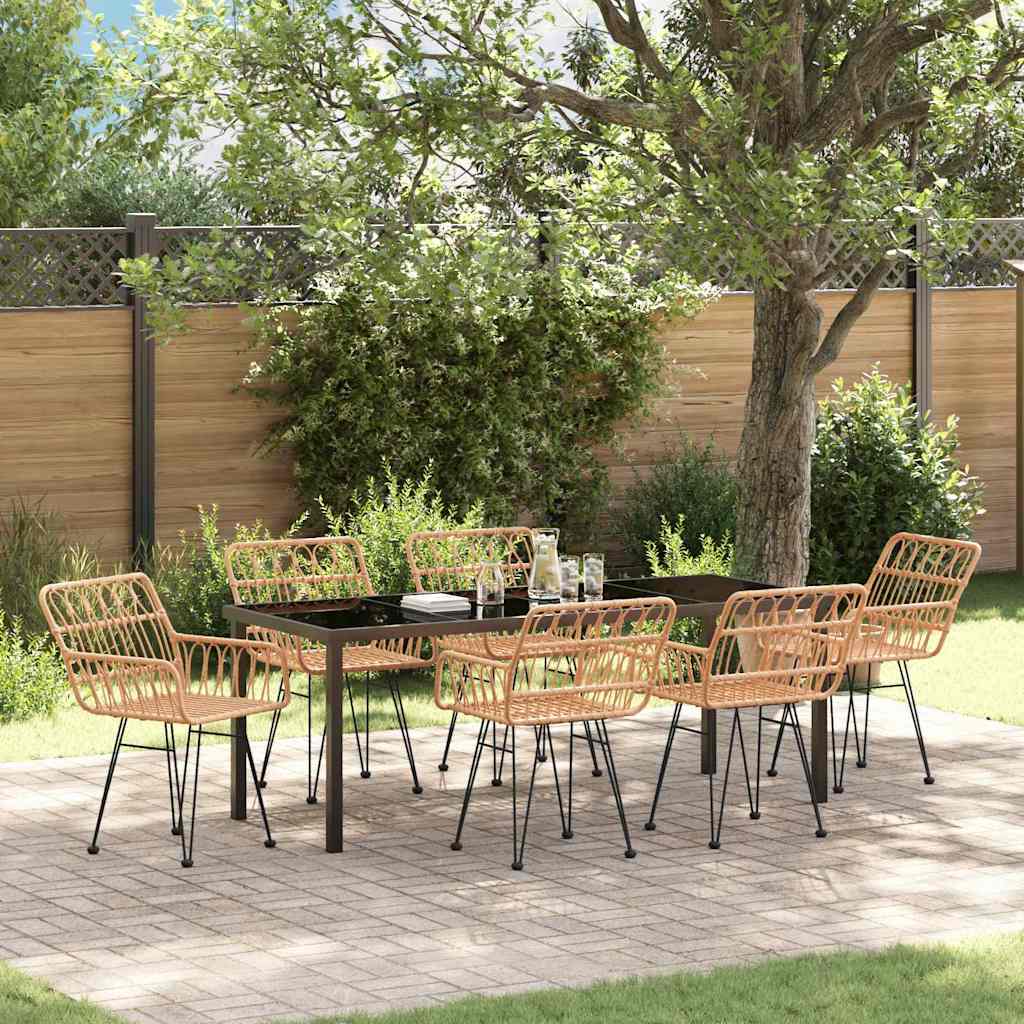 7 Piece Garden Dining Set Brown Poly Rattan - Casper Homes