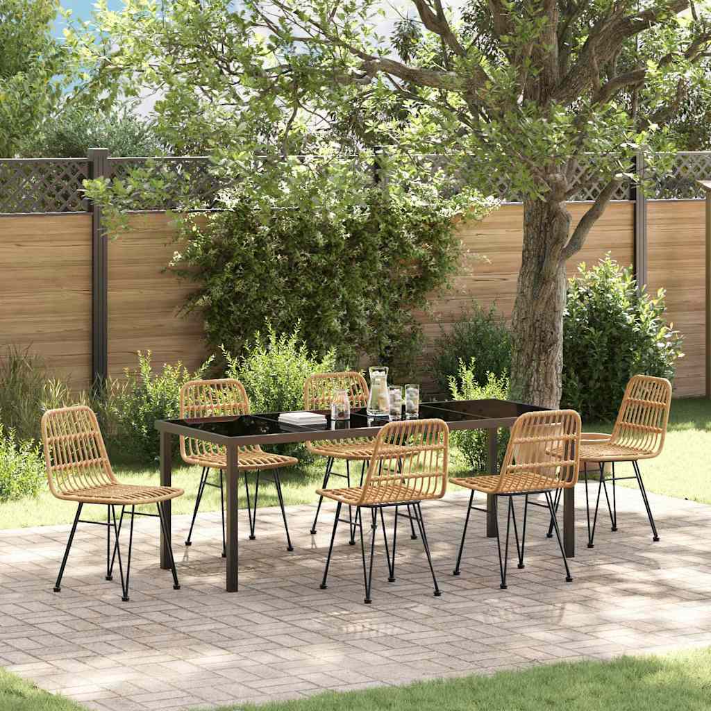 7 Piece Garden Dining Set Brown Poly Rattan - Millennium Furniture