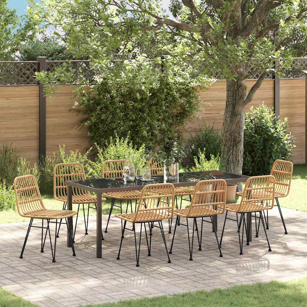 9 Piece Garden Dining Set Brown Poly Rattan - Direct Imports