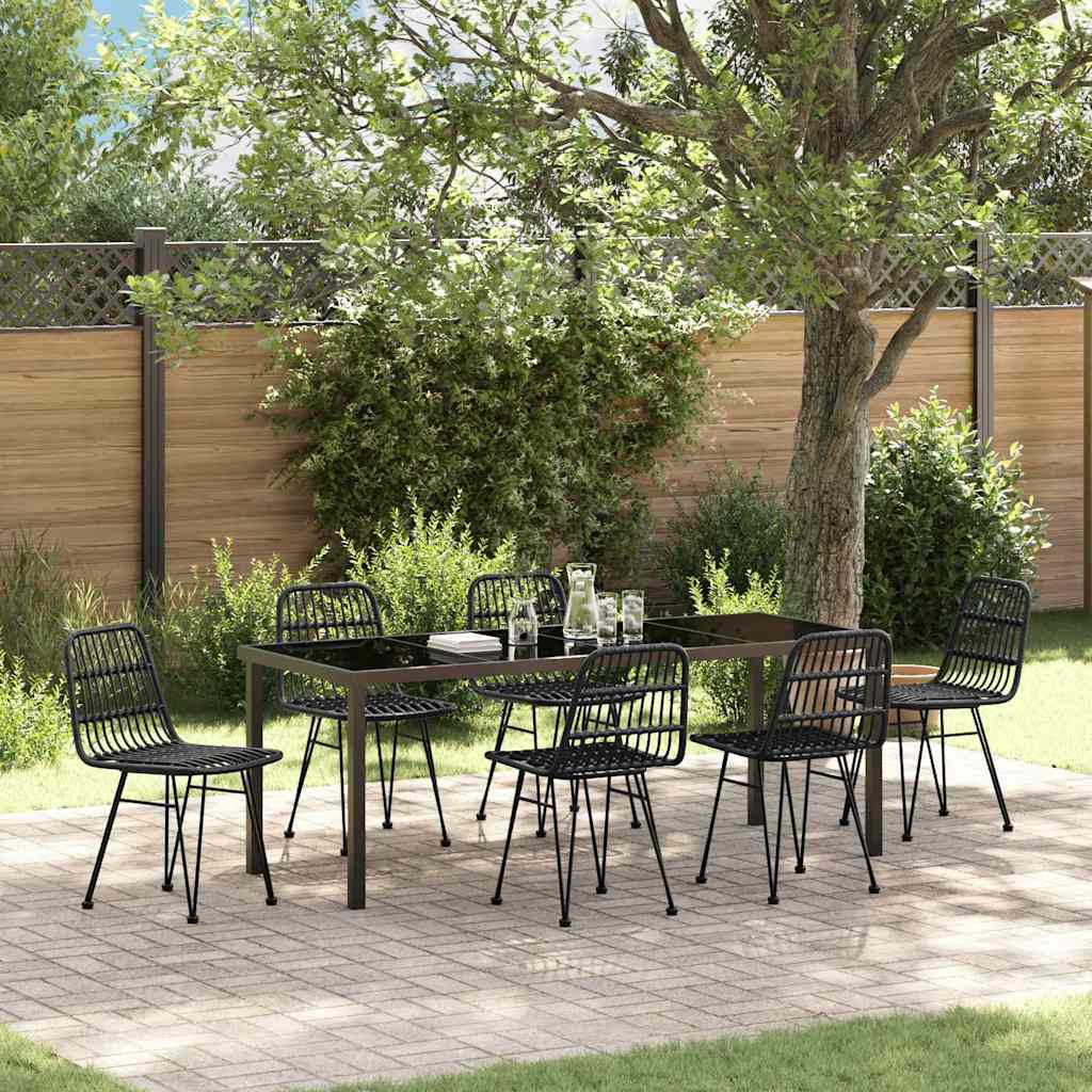 7 Piece Garden Dining Set Black Poly Rattan - Charlotte Dunes