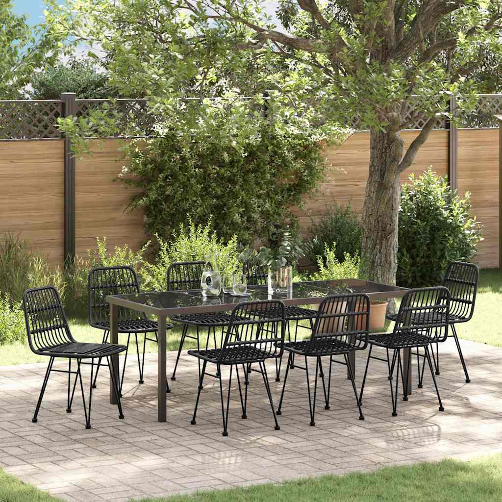 9 Piece Garden Dining Set Black Poly Rattan - Discount Dealers