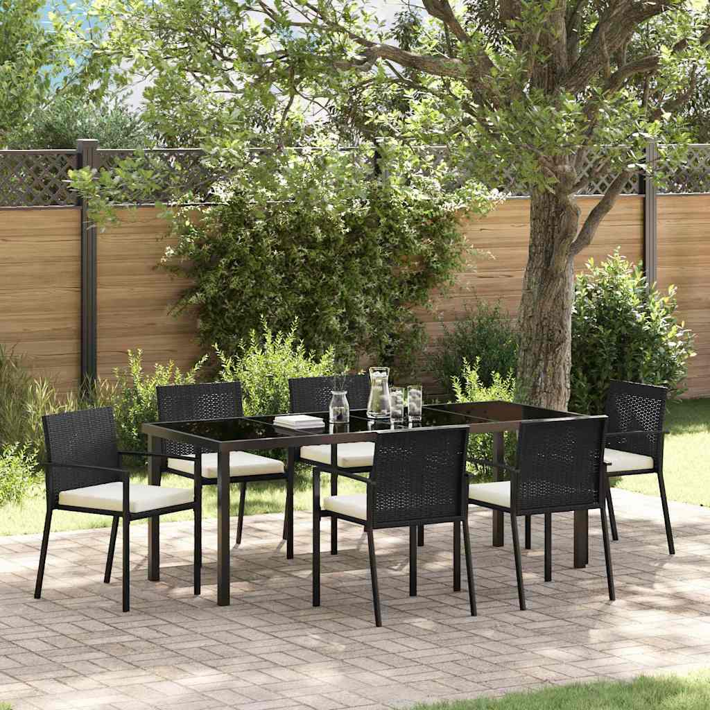 7 Piece Garden Dining Set Black Poly Rattan - Millennium Furniture