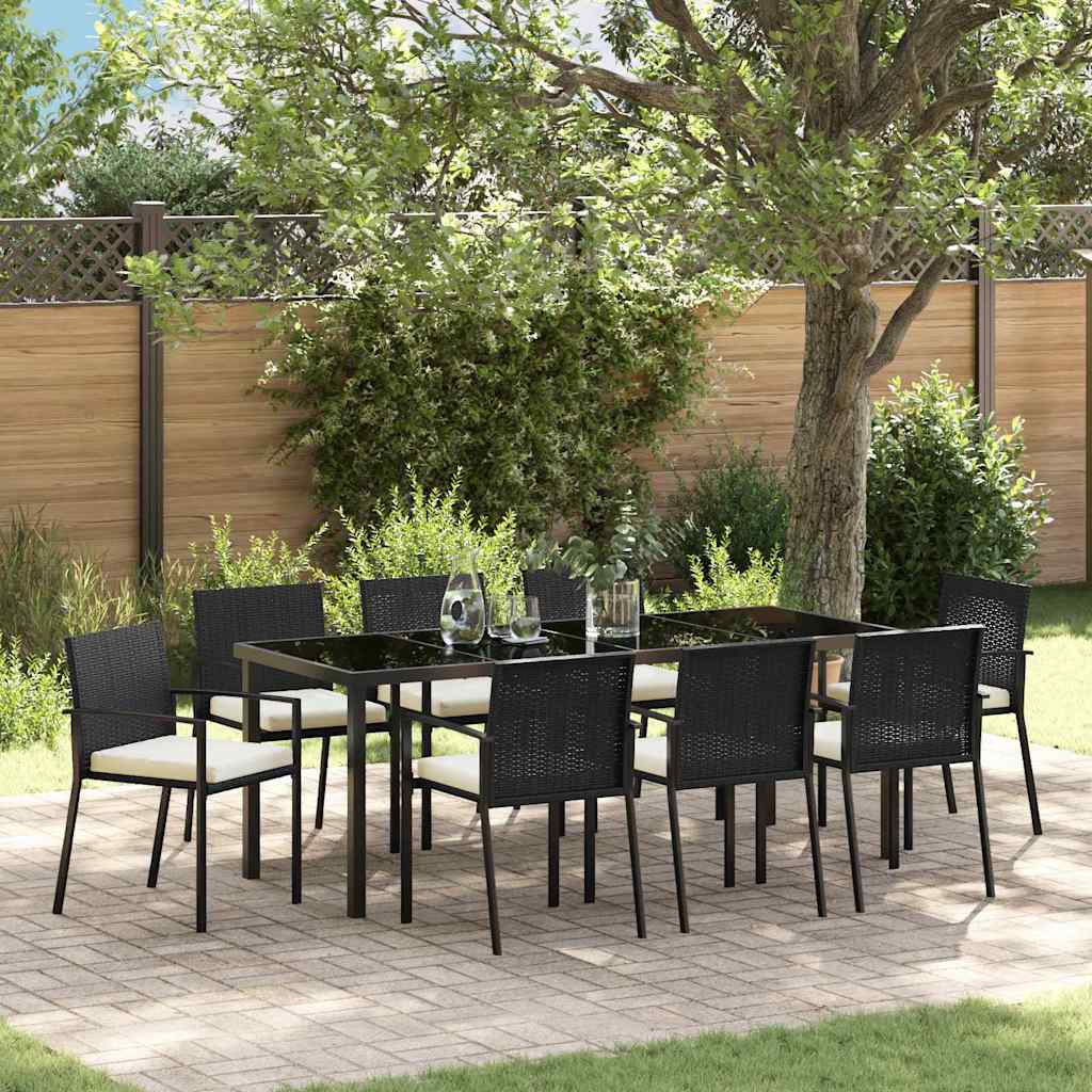 9 Piece Garden Dining Set Black Poly Rattan - Unbeatable Bargains