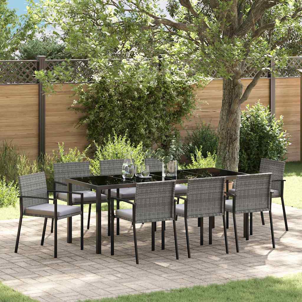9 Piece Garden Dining Set Grey Poly Rattan - Sid & Sam
