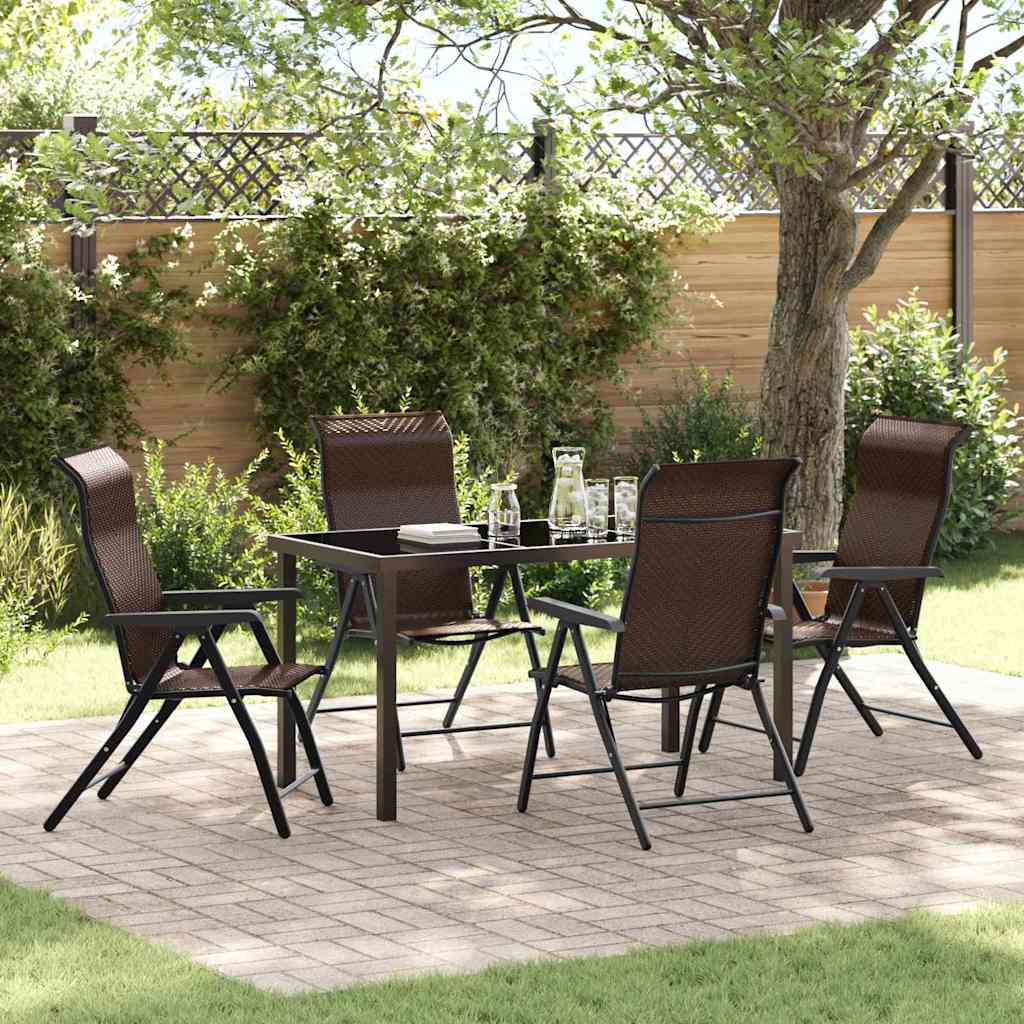 5 Piece Garden Dining Set Brown Poly Rattan - Design Hut
