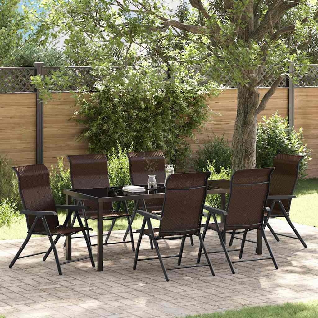 7 Piece Garden Dining Set Brown Poly Rattan - Direct Imports