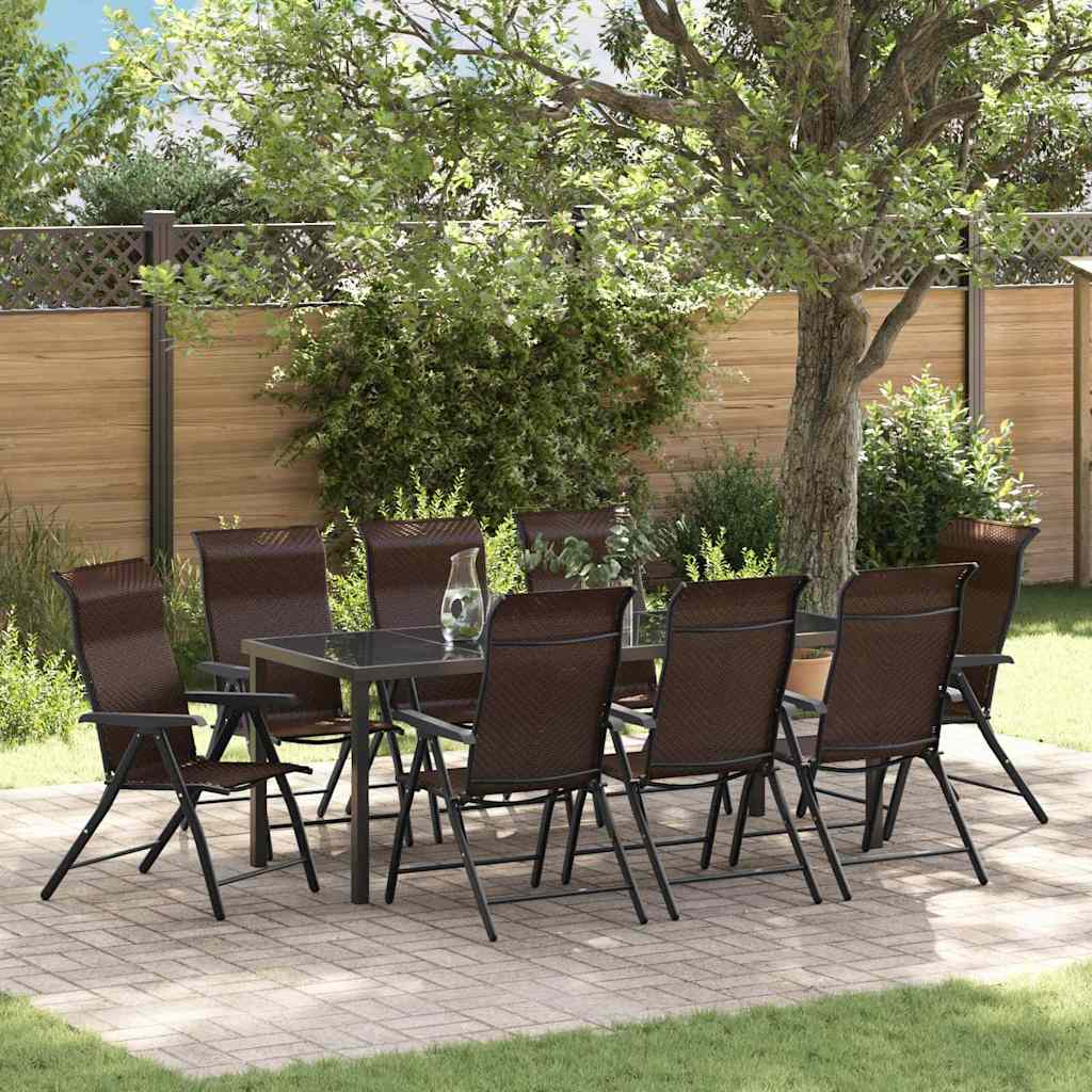 9 Piece Garden Dining Set Brown Poly Rattan - Sid & Sam