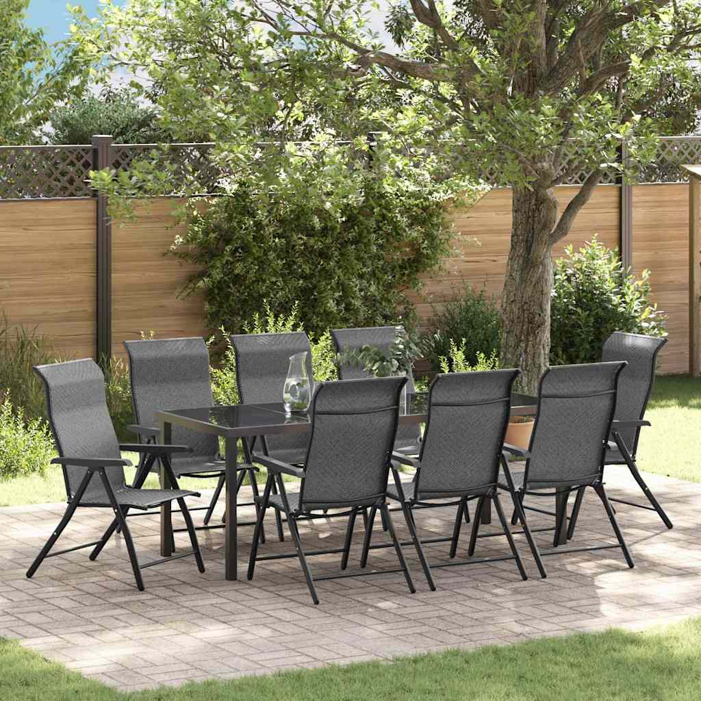 9 Piece Garden Dining Set Grey Poly Rattan - Merkel Designers