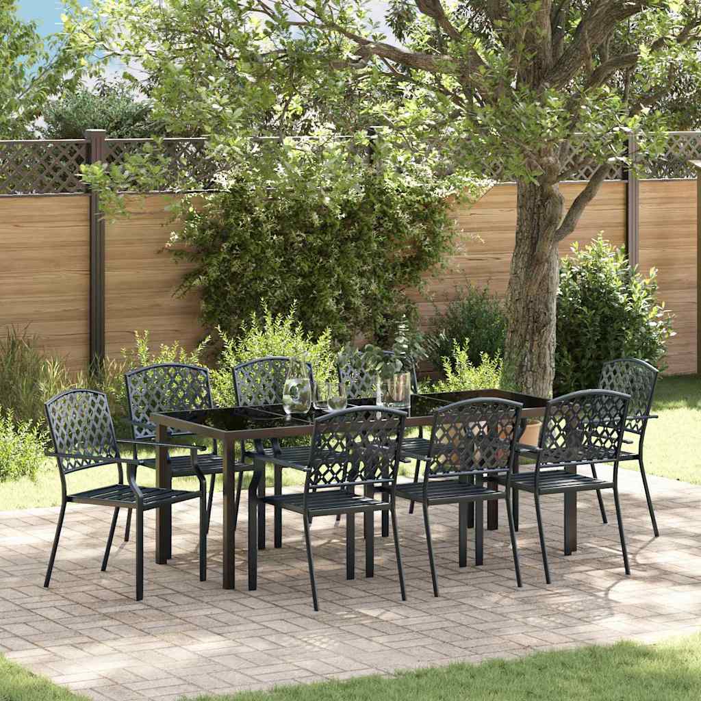 9 Piece Garden Dining Set Anthracite Steel - Merkel Designers