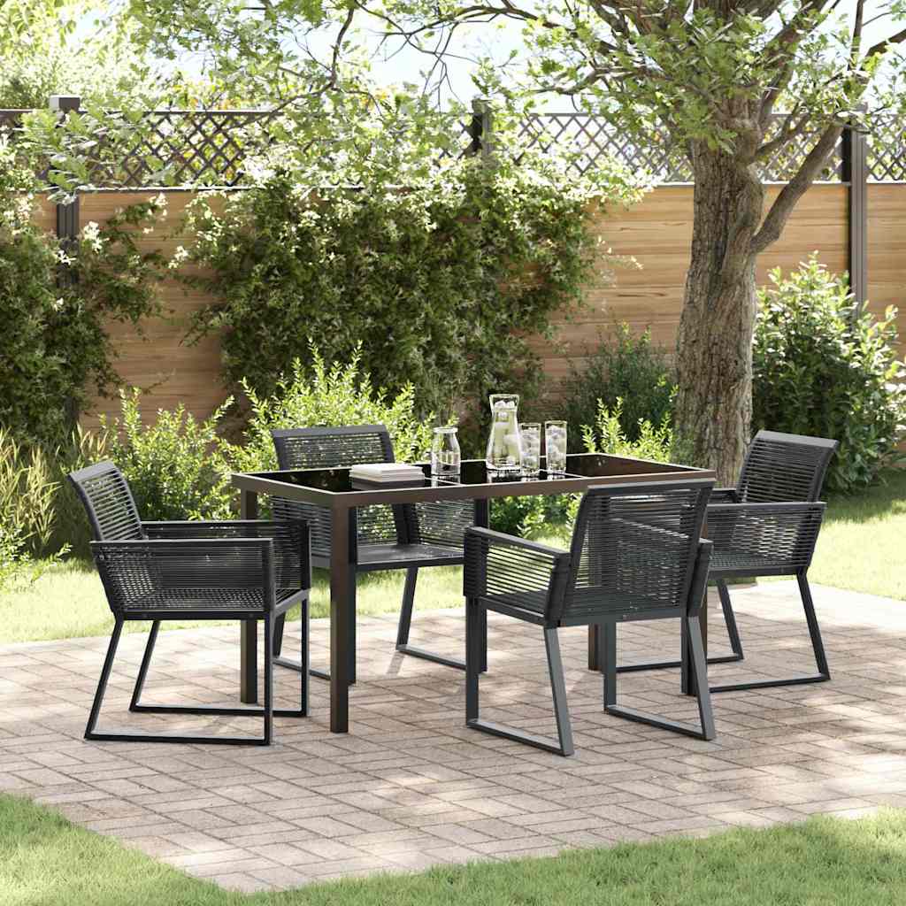 5 Piece Garden Dining Set Black Poly Rattan - Merkel Designers