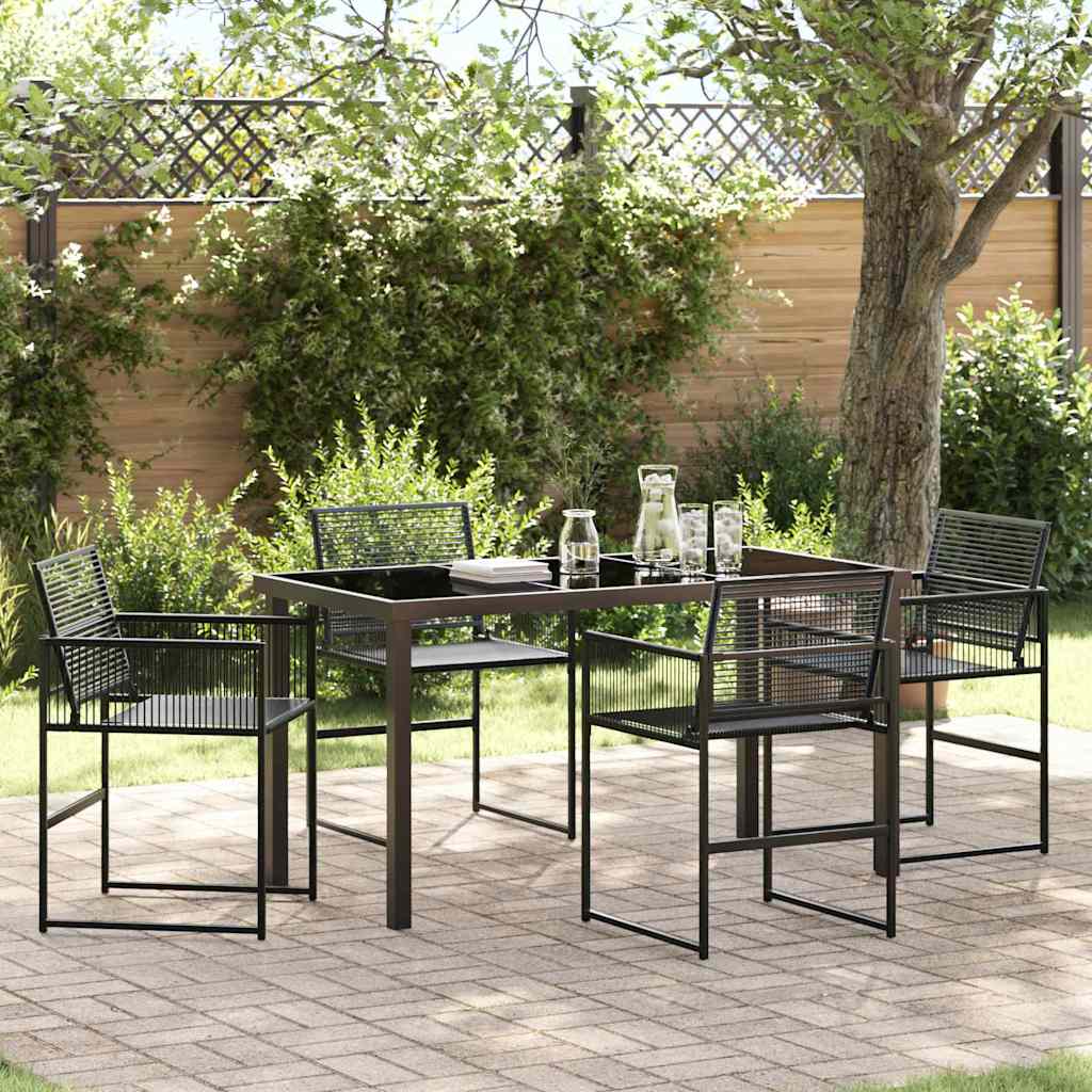 5 Piece Garden Dining Set Black Poly Rattan - Merlin Deals
