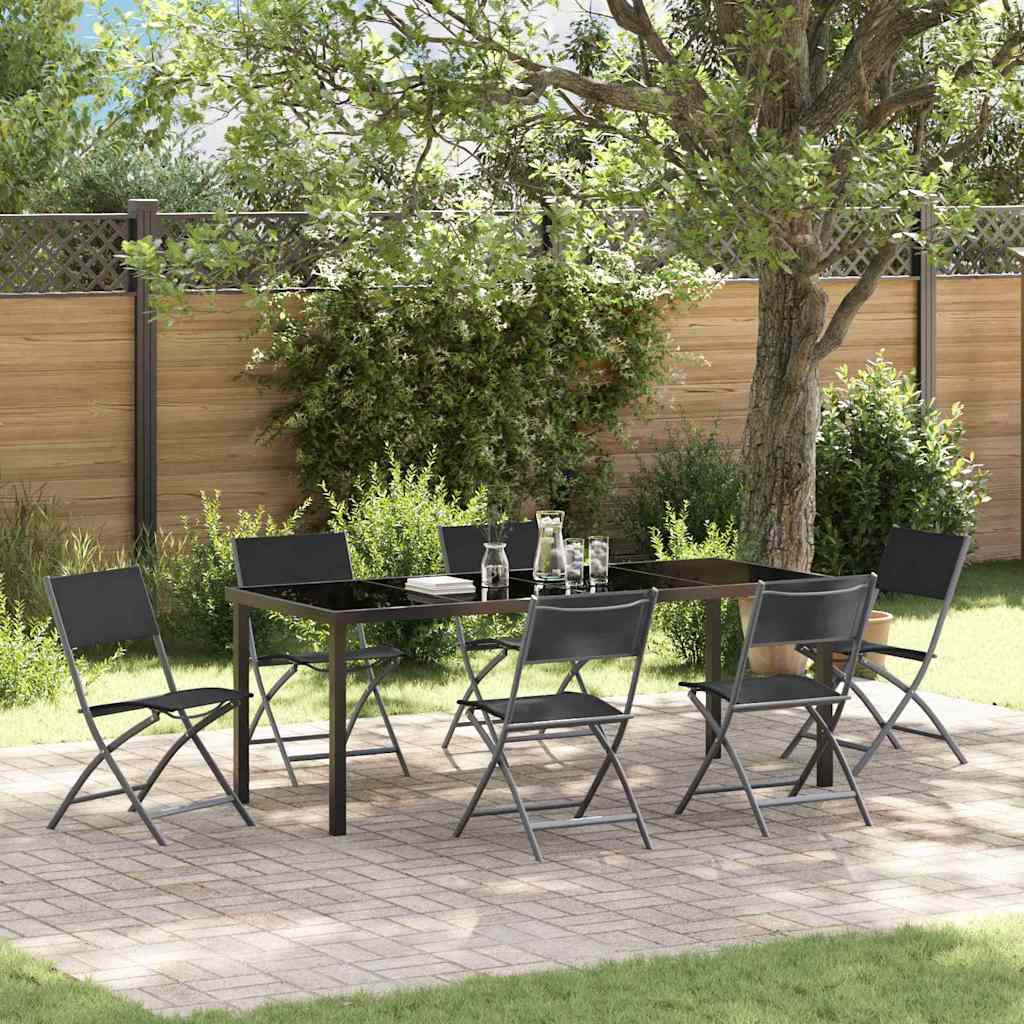7 Piece Garden Dining Set Black Textilene and Steel - Casper Homes