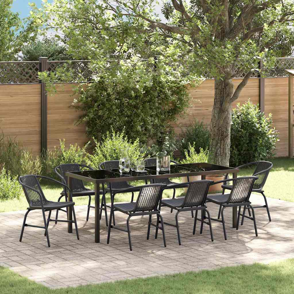 9 Piece Garden Dining Set Black Poly Rattan - Brittle & Co
