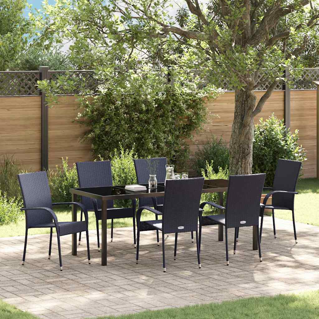 7 Piece Garden Dining Set - Black Poly Rattan - Tyrell & Tyrell