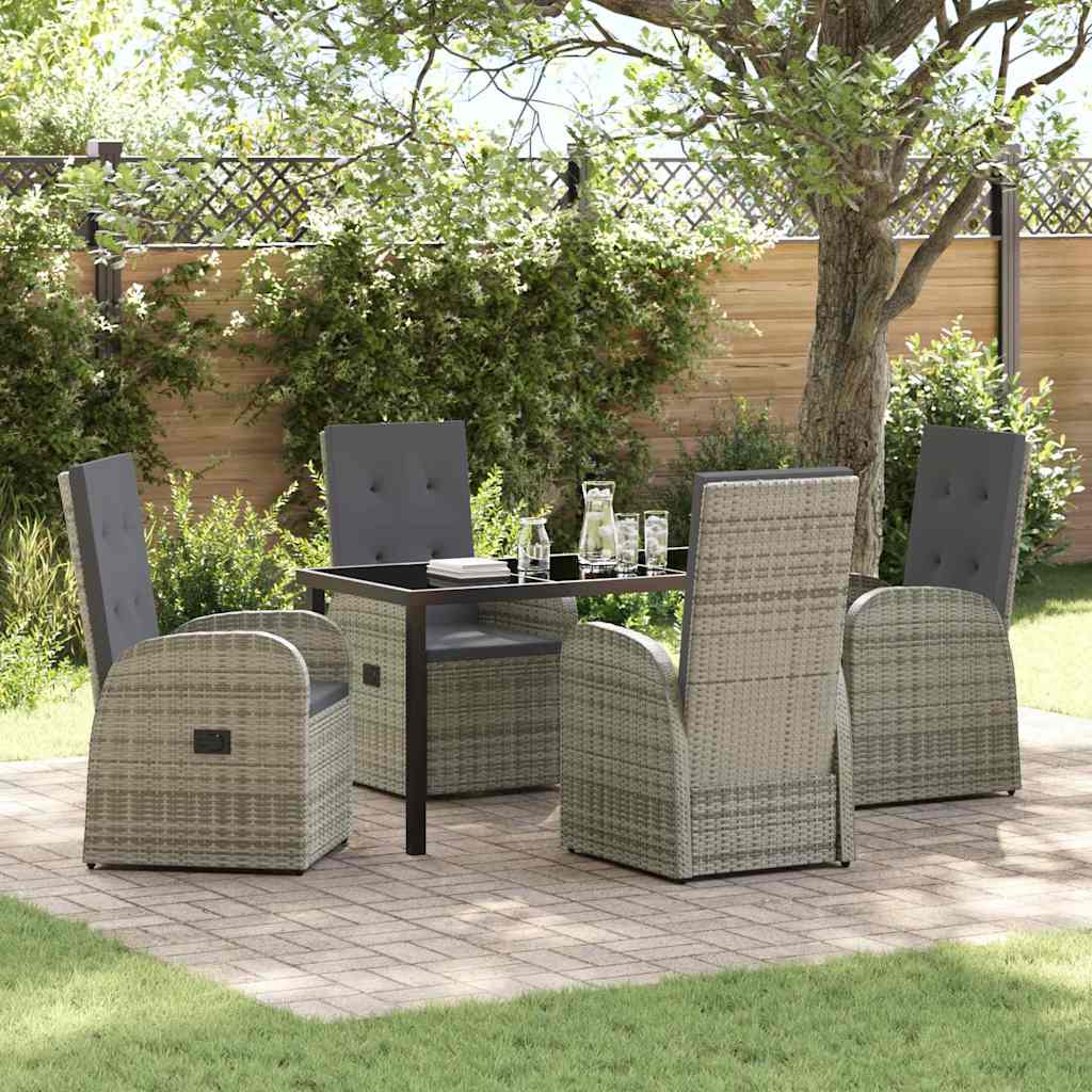 5 Piece Garden Dining Set with Cushions Grey Poly Rattan - Style and Chic
