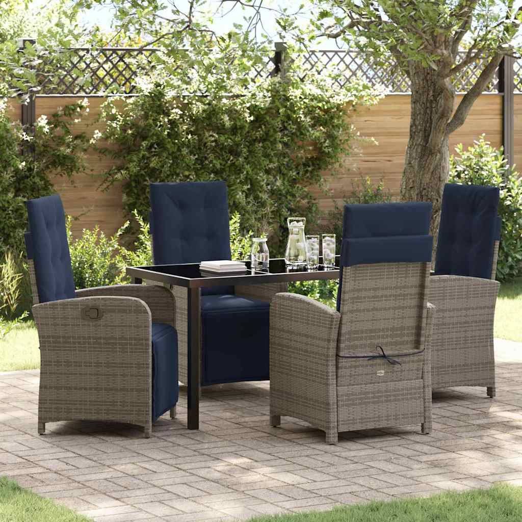 5 Piece Garden Dining Set Grey Poly Rattan - Decor Base