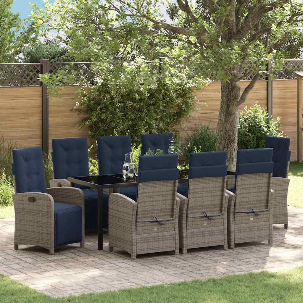 9 Piece Garden Dining Set Grey Poly Rattan - Tyrell & Tyrell