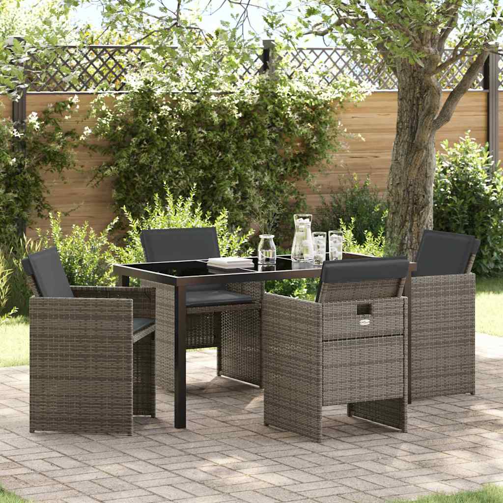 5 Piece Garden Dining Set with Cushions Grey Poly Rattan - Style and Chic