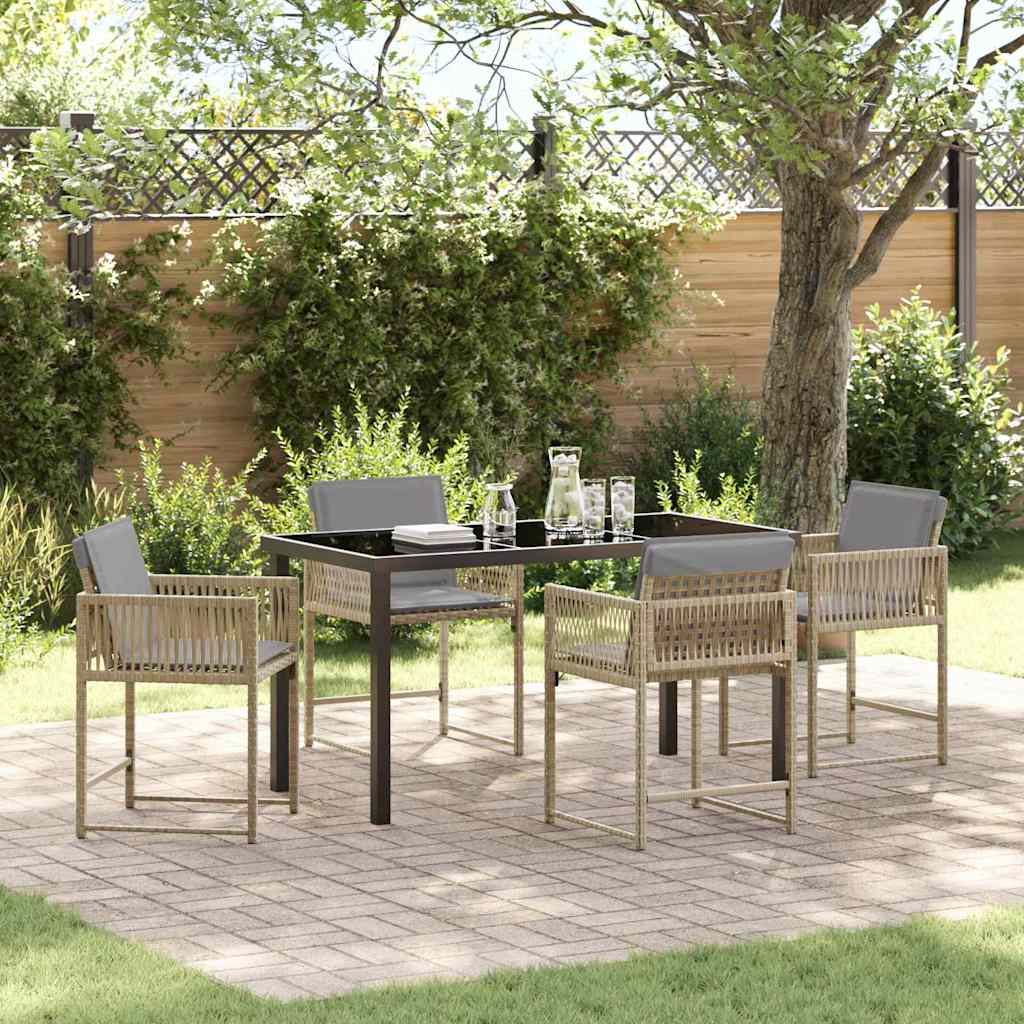 5 Piece Garden Dining Set with Cushions Beige Poly Rattan - Design Hut