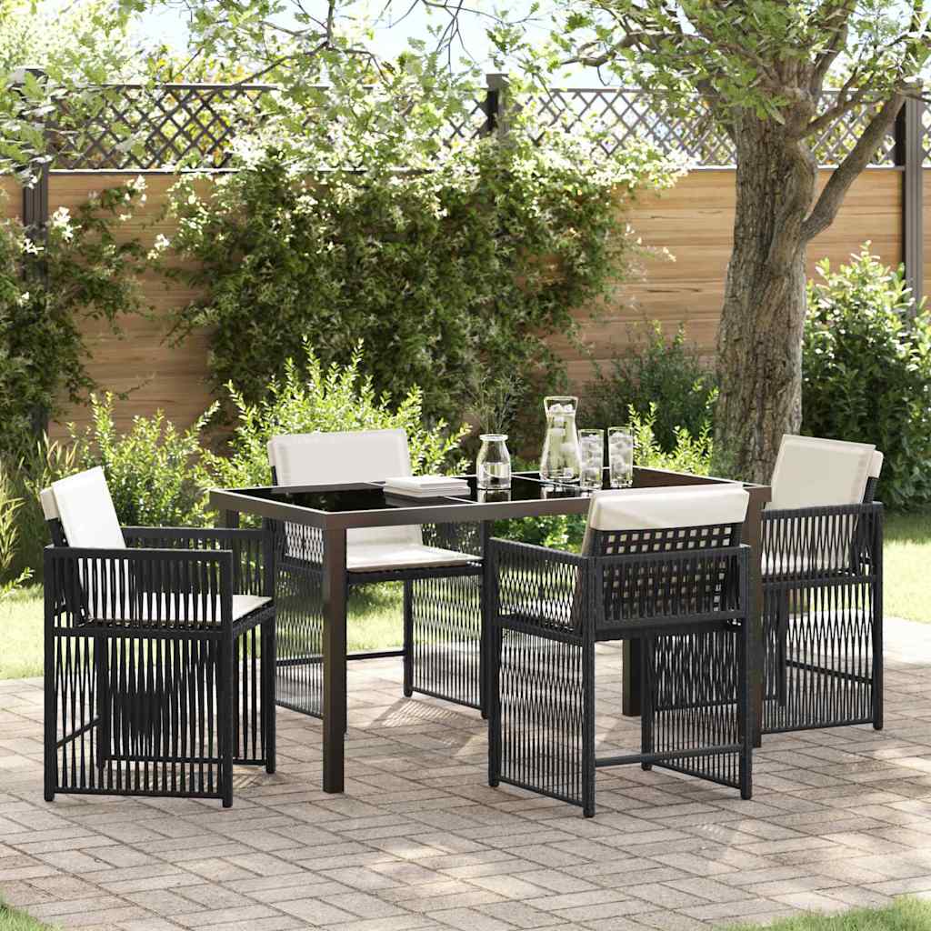 5 Piece Garden Dining Set with Cushions Black Poly Rattan - Millennium Furniture