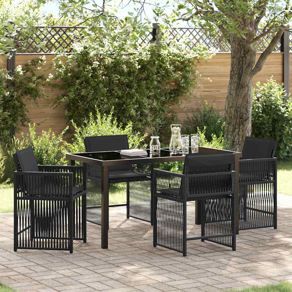 5 Piece Garden Dining Set with Cushions Black Poly Rattan - Sid & Sam