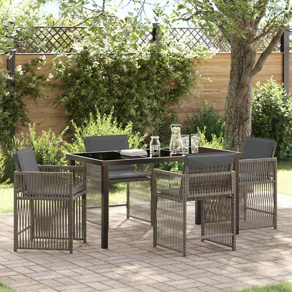 5 Piece Garden Dining Set with Cushions Grey Poly Rattan - Charlotte Dunes