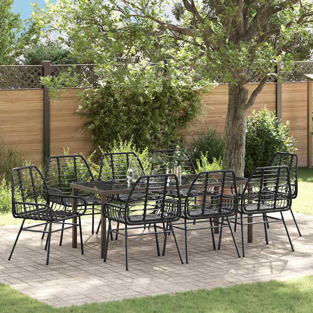 9 Piece Garden Dining Set Black Poly Rattan - Discount Dealers