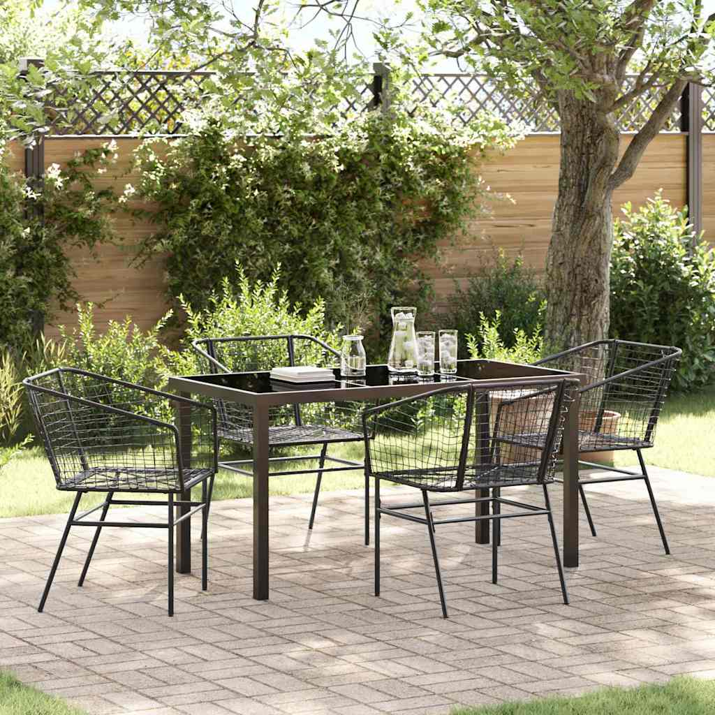 5 Piece Garden Dining Set Black Poly Rattan - Decor Base