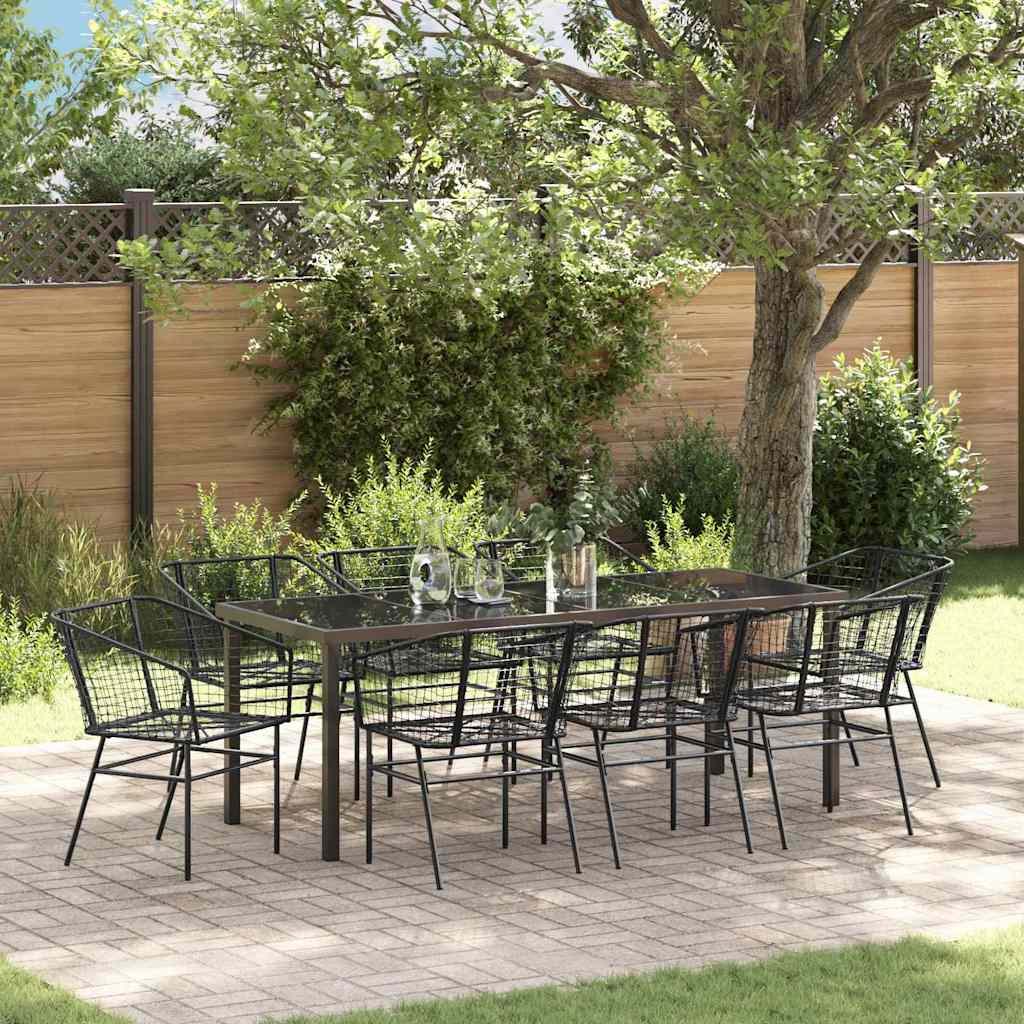 9 Piece Garden Dining Set Black Poly Rattan - Decor Base