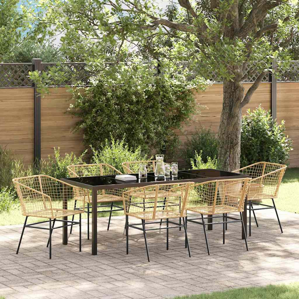 7 Piece Garden Dining Set Brown Poly Rattan - Design Hut
