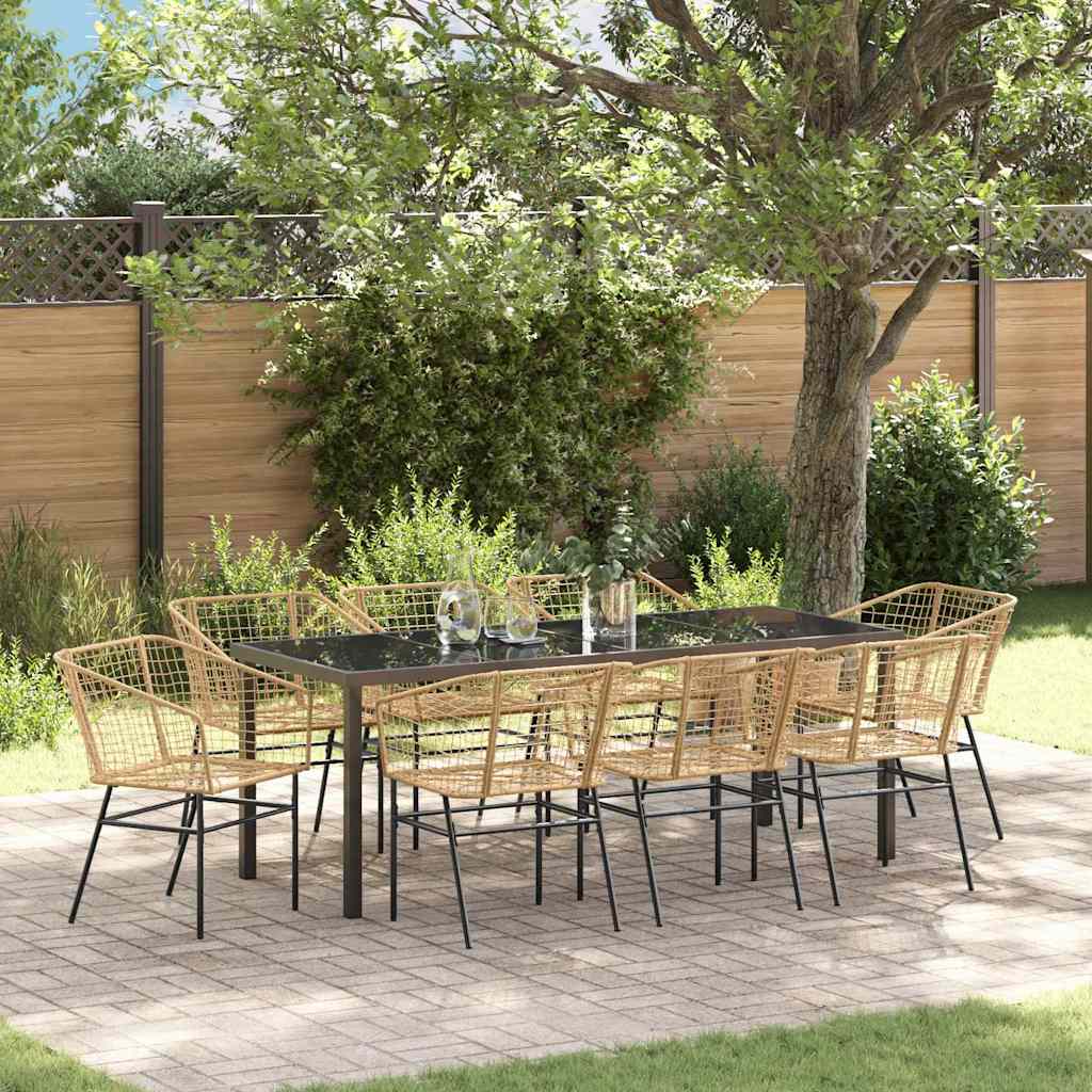 9 Piece Garden Dining Set Brown Poly Rattan - Brittle & Co