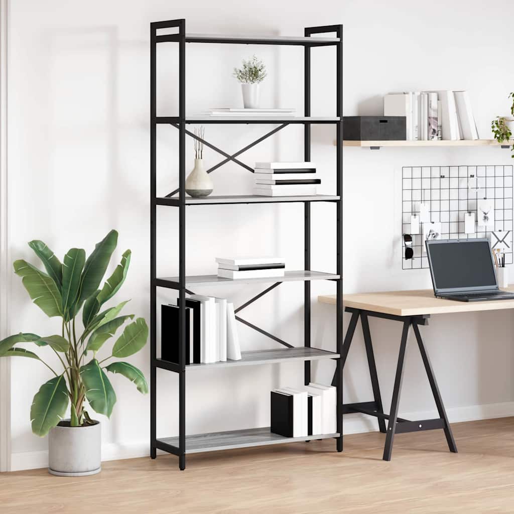 Bookcase Grey sonoma 80 x 30 x 188 cm Engineered wood - Merkel Designers