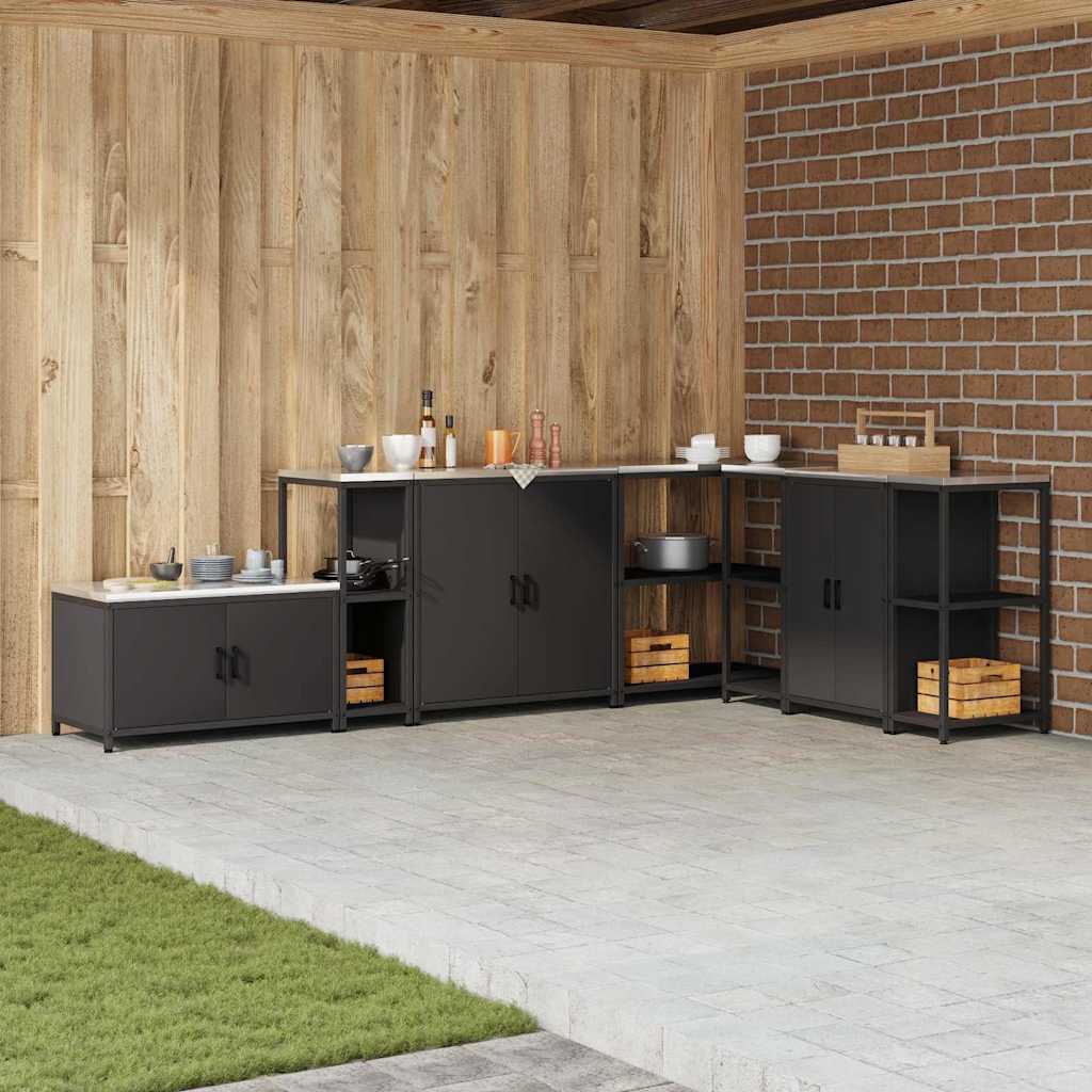 Kitchen Storage Shelf with Shelf with Storage Black Steel - R and M Furniture