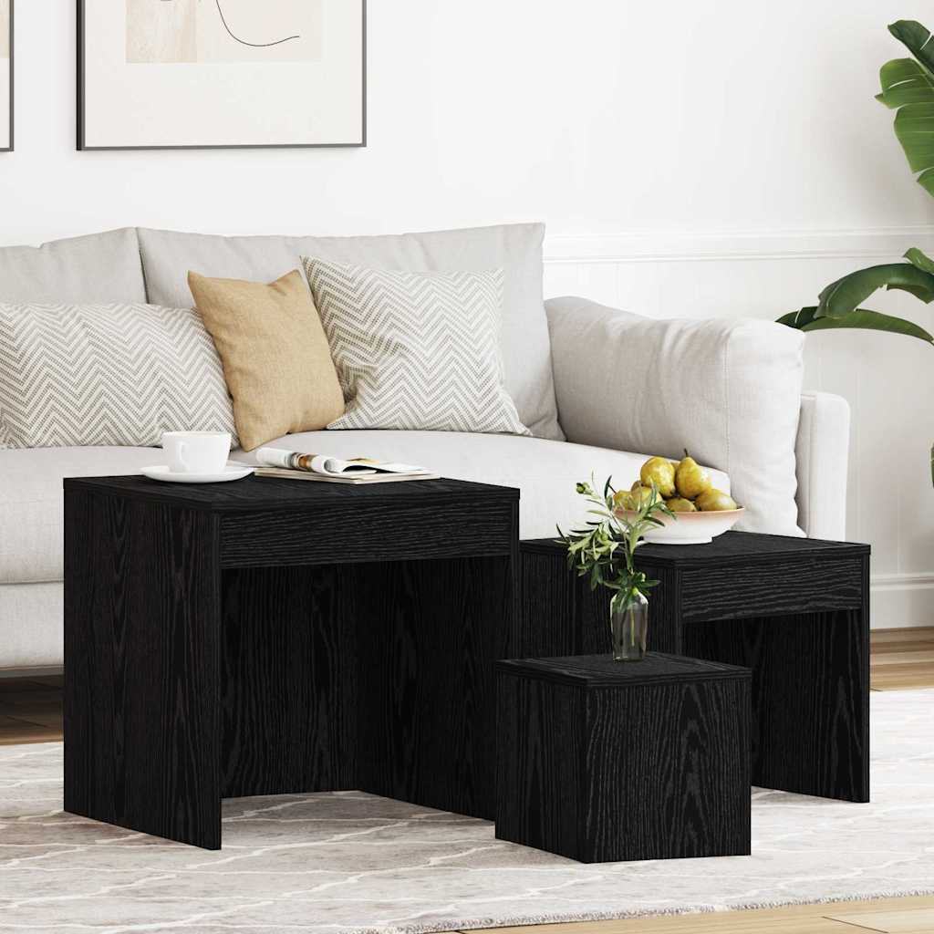 Coffee Tables 3 Pieces Black oak 45 x 45 x 45 cm Engineered wood - Brittle & Co