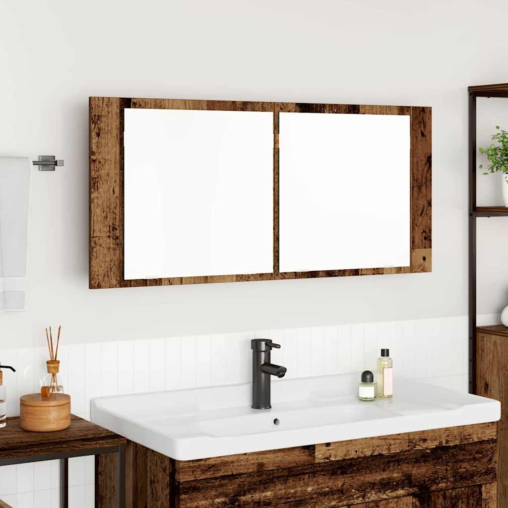 LED Mirror Cabinet Old Wood 100x12x45 cm Engineered Wood - Merlin Deals