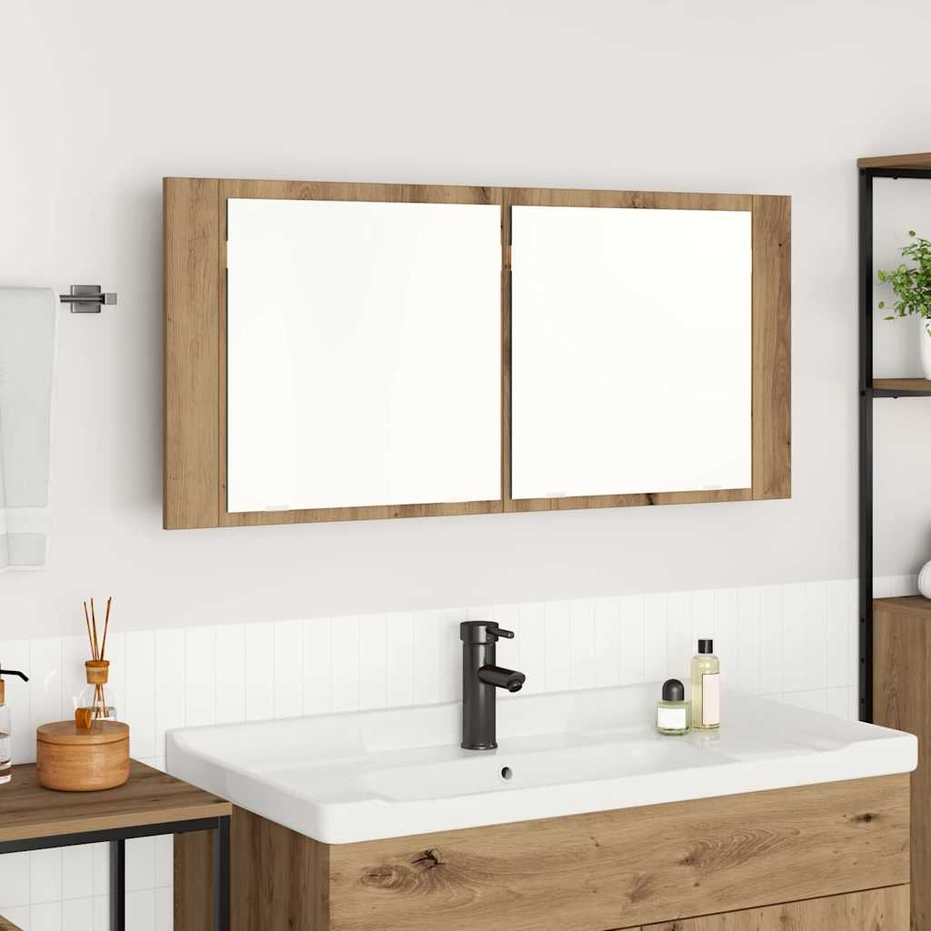 LED Mirror Cabinet Artisan Oak 100x12x45 cm Engineered Wood - Direct Imports