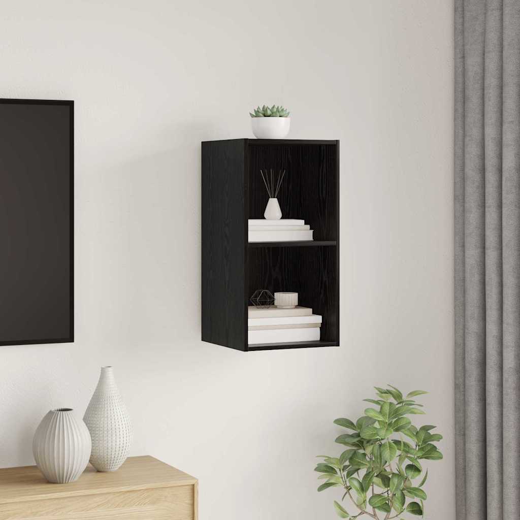 Wall-Mounted TV Cabinet in Black Oak - 37 x 37 x 72 cm, Made of Engineered Wood - All Things Good
