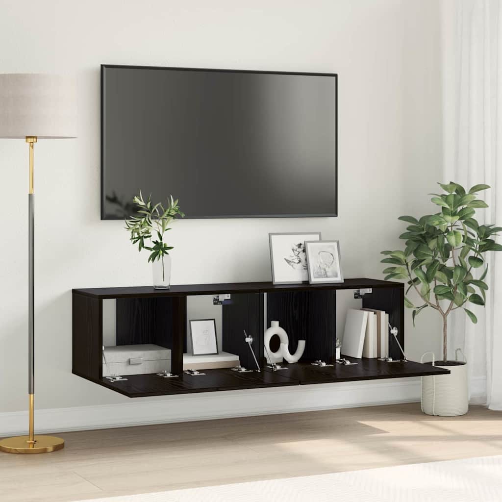 TV Cabinet Set Black Oak Engineered wood Small TV Cabinet - The Home Maker