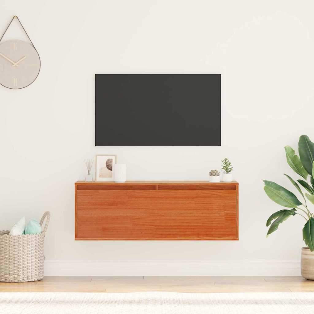 Wall Cabinet Wax brown 100 x 30 x 35 cm Solid pine wood - Brittle & Co